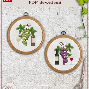 Wine Cross Stitch | Red & White Wine, Grapes (PDF Pattern, Pattern Bundle Suggestion for Searchers