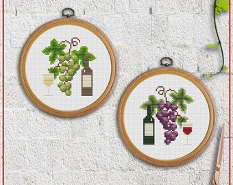 Wine Cross Stitch | Red & White Wine, Grapes (PDF Pattern, Pattern Bundle Suggestion for Searchers