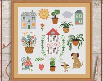 Home sweet home cross stitch chart| Home cross stitch pattern| Counted cross stitch project | Modern cross stitch PDF