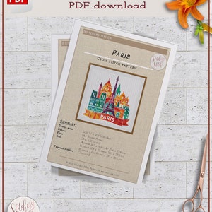 Geometric cross stitch pattern Paris cross stitch chart France cross stitch design Modern needlepoint pattern PDF image 3