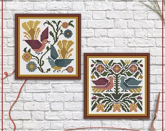 Primitive cross stitch pattern | Birds cross stitch charts | Cross stitch patterns bundle | Cross stitch pattern set