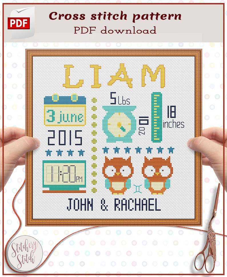 Birth Announcement Cross Stitch Pattern by Stitchery Stitch Etsy