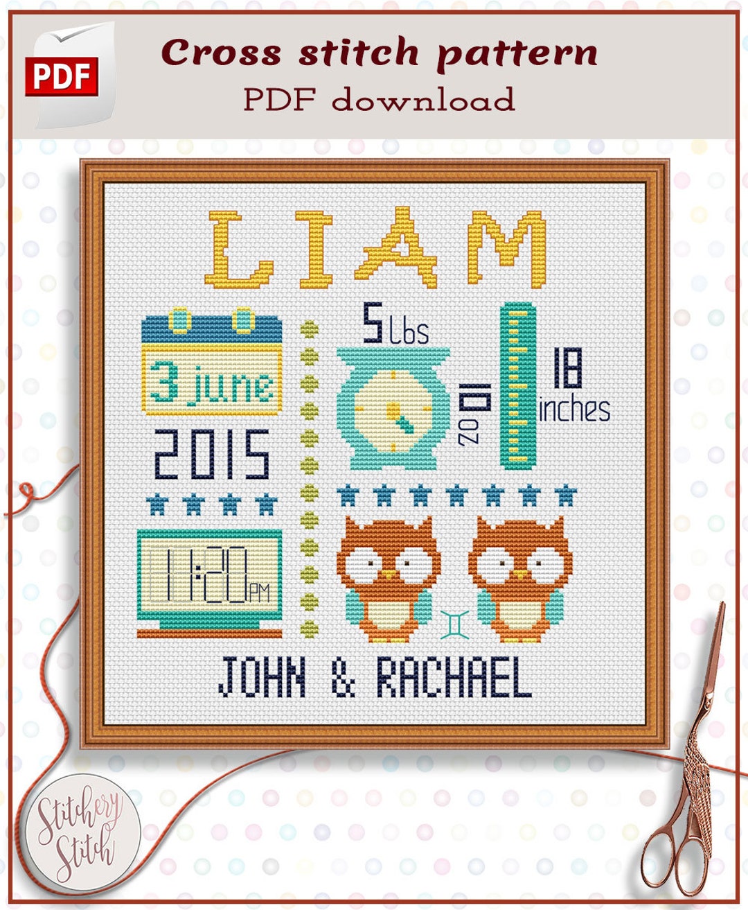 Birth Announcement Cross Stitch Pattern by Stitchery Stitch Etsy