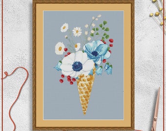 Floral ice cream cross stitch pattern by Stitchery Stitch