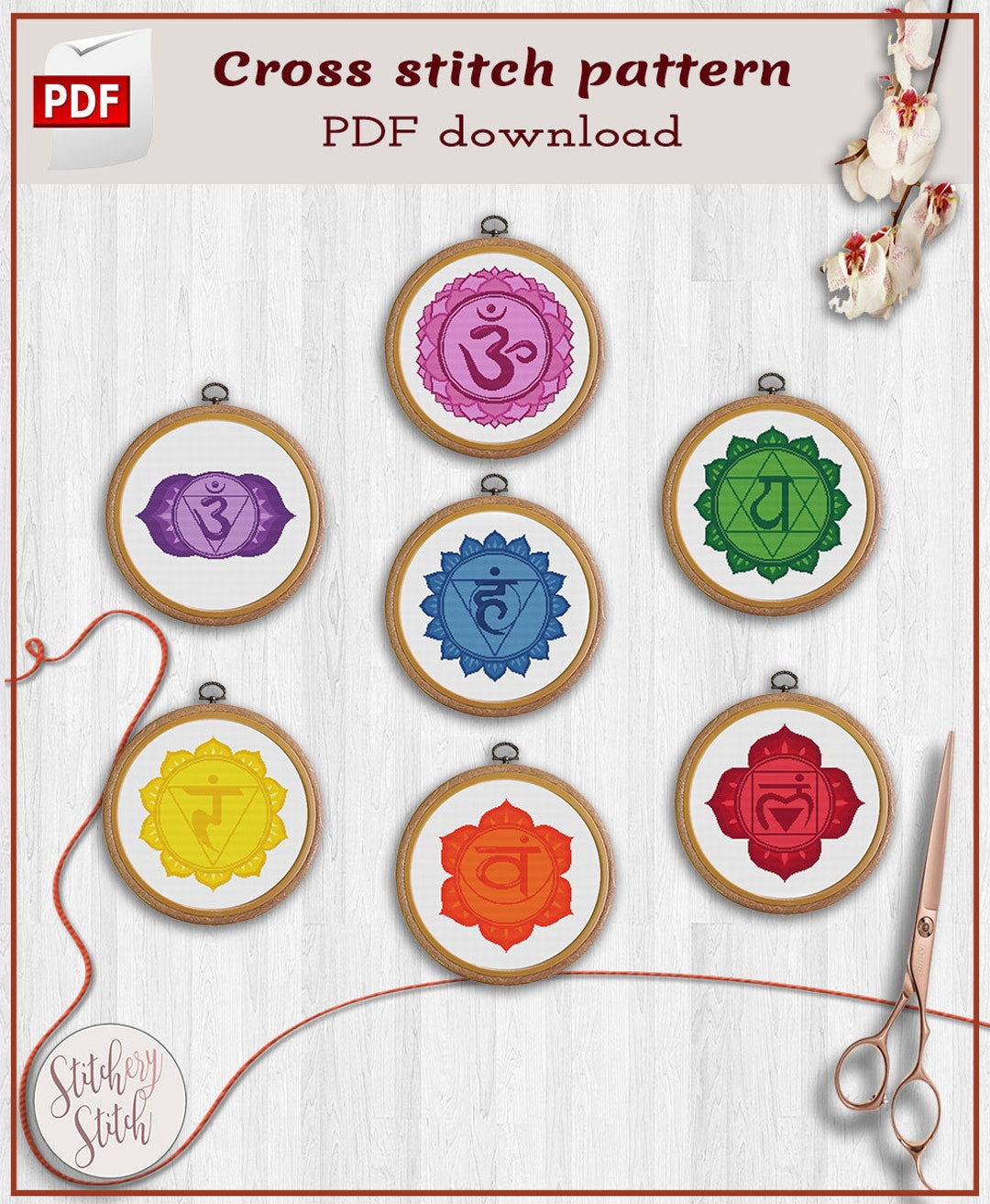 Seven Chakras Cross Stitch Pattern | Meditation Symbol Bundle (PDF) - Etsy