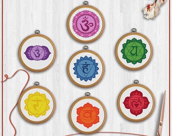 Chakras cross stitch pattern | Seven chakras cross stitch chart | 7 chakras cross stitch PDF | Cross stitch bundle