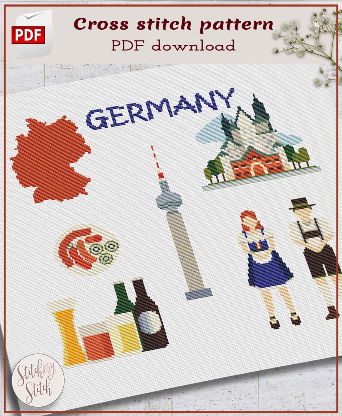 Germany Cross Stitch Pattern German Cross Stitch Chart Etsy