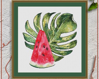 Juicy Red Watermelon cross stitch pattern by Stitchery Stitch