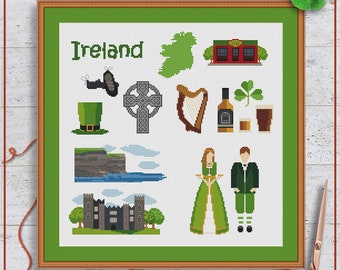 Ireland cross stitch pattern | Irish cross stitch chart | Country cross stitch project | Modern cross stitch PDF