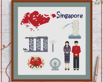 Singapore cross stitch pattern | Asia cross stitch chart | Country cross stitch design | Modern cross stitch PDF