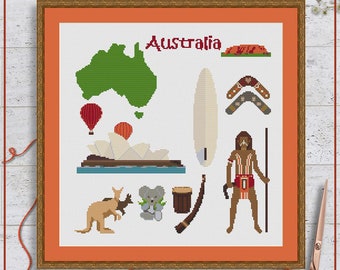 Australia cross stitch pattern | Australian cross stitch chart | Country cross stitch design | Simple cross stitch PDF