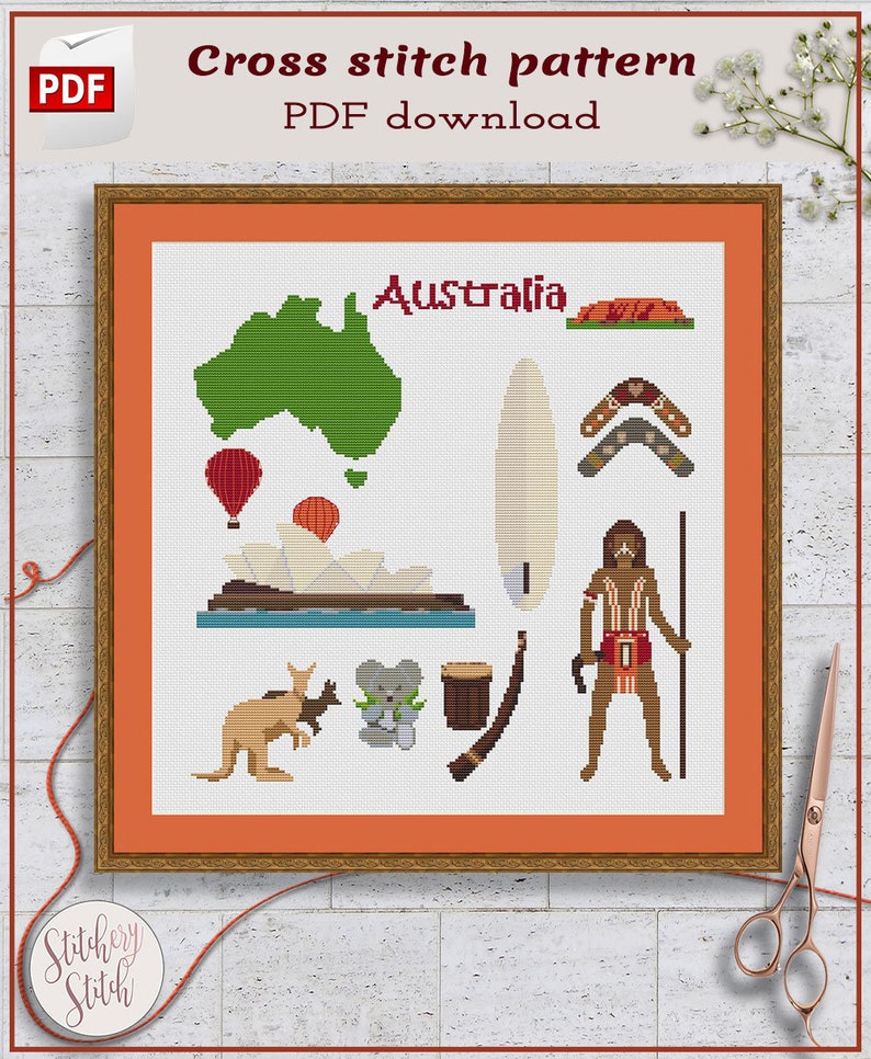 Australia Cross Stitch Pattern Australian Cross Stitch Chart Etsy