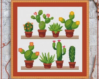 Cactus cross stitch pattern | Succulent cross stitch chart | Cacti cross stitch design | Modern cross stitch pattern PDF