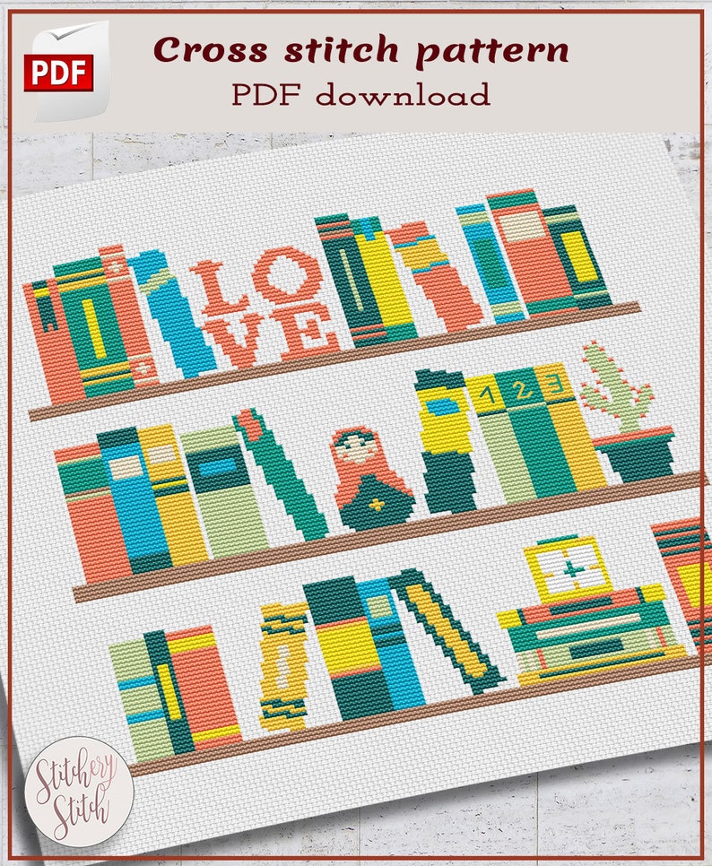 Books Cross Stitch Pattern PDF Etsy