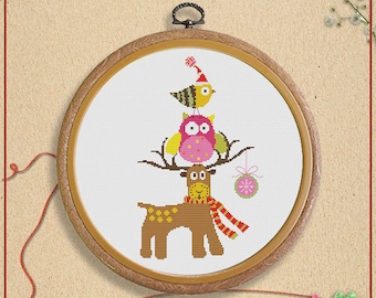 Christmas animals cross stitch pattern | Xmas cross stitch chart | Simple cross stitch design | Modern cross stitch PDF