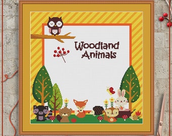 Woodland animals cross stitch pattern, Woodland nursery cross stitch, Custom cross stitch pattern