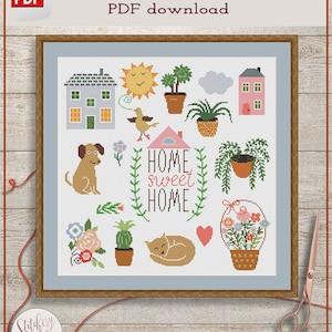 Home sweet home cross stitch pattern | Home cross stitch chart | Contemporary cross stitch PDF