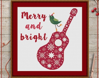 Merry and bright Christmas cross stitch pattern | Xmas cross stitch chart | Festive cross stitch design | Modern cross stitch PDF