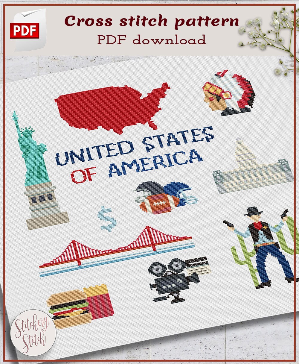 USA Cross Stitch America Cross Stitch United States Cross Etsy