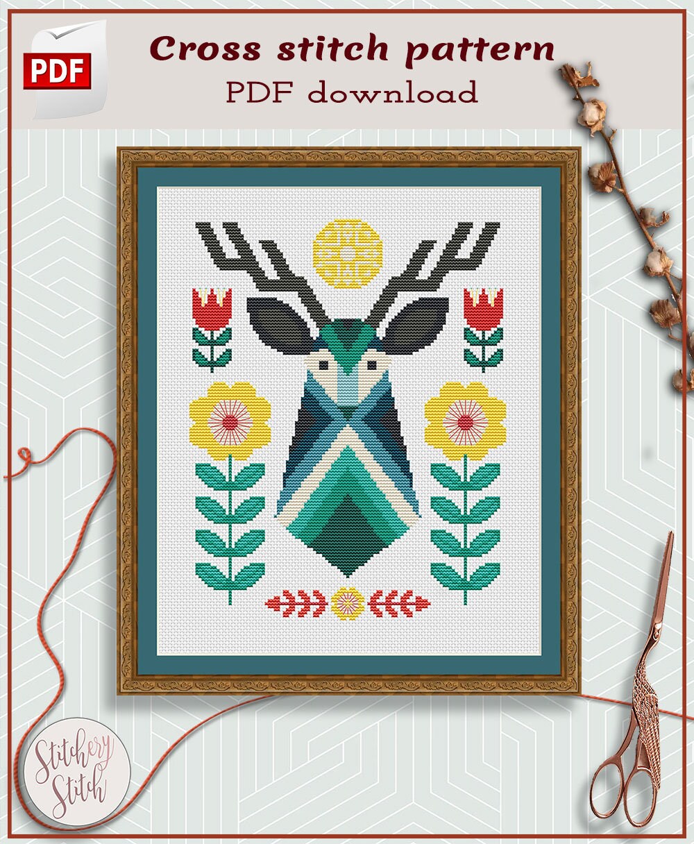 Deer Cross Stitch Pattern Folk Art Cross Stitch - Etsy