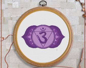 Ajna chakra cross stitch pattern | Third eye chakra cross stitch chart | Indigo chakra cross stitch PDF