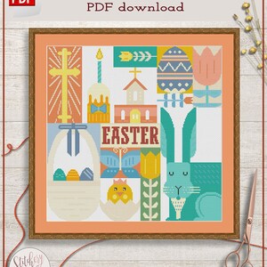 Easter cross stitch pattern | Spring cross stitch chart | Contemporary cross stitch design | Cross stitch pattern PDF