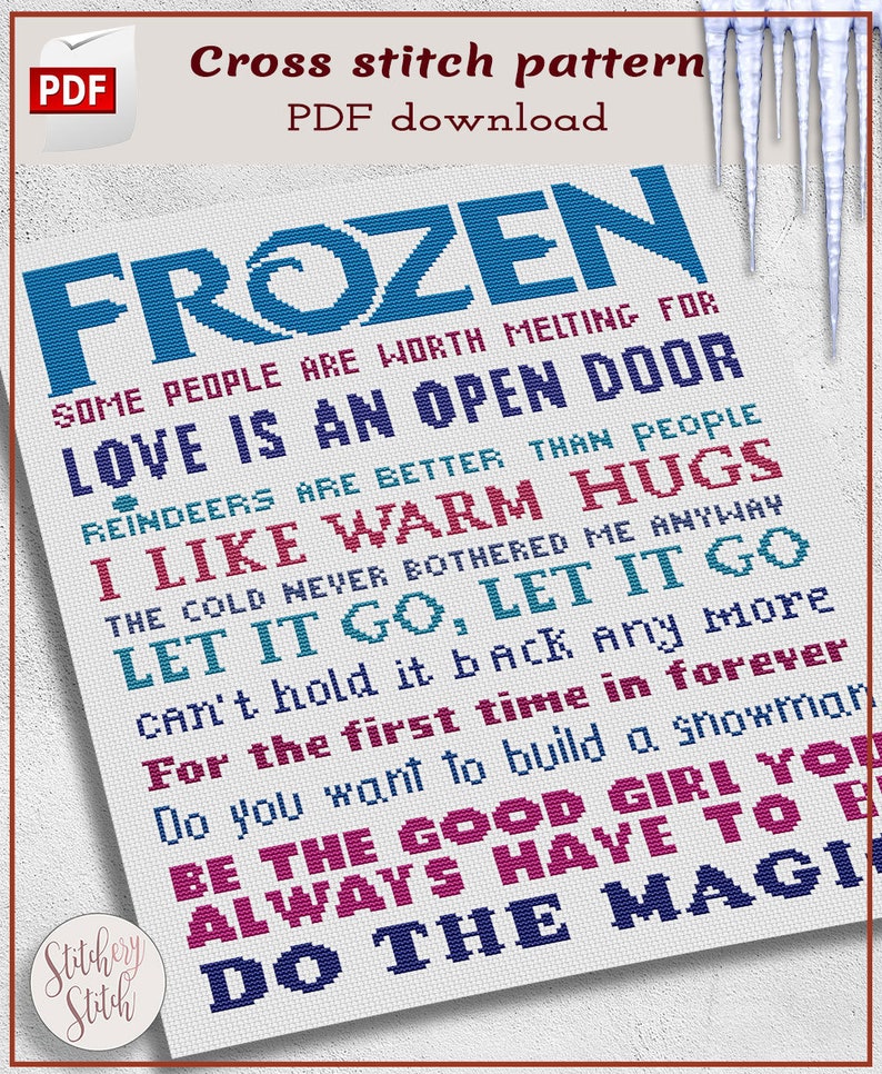 Frozen cross stitch pattern Let it go cross stitch chart Subversive cross stitch design Modern cross stitch pattern PDF image 2