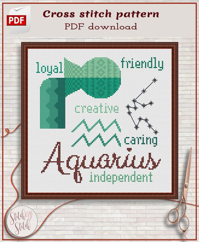 Aquarius cross stitch pattern by Stitchery Stitch 4 palettes image 1