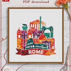 Geometric cross stitch pattern | Rome cross stitch chart | Italy cross stitch design | Modern cross stitch pattern PDF