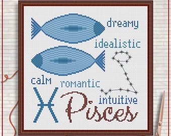 Pisces cross stitch pattern PDF by Stitchery Stitch - 4 palettes