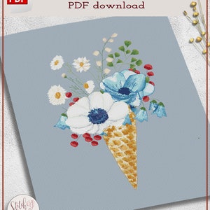 Floral ice cream cross stitch pattern by Stitchery Stitch image 2