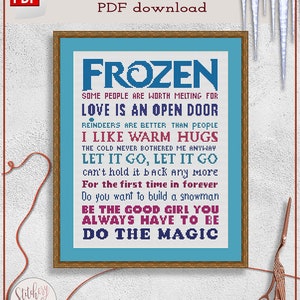Frozen cross stitch pattern | Let it go cross stitch chart | Subversive cross stitch design | Modern cross stitch pattern PDF