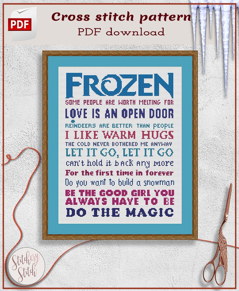 Frozen cross stitch pattern Let it go cross stitch chart Subversive cross stitch design Modern cross stitch pattern PDF image 1