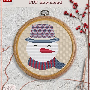 Easy Christmas Snowman cross stitch pattern image 1