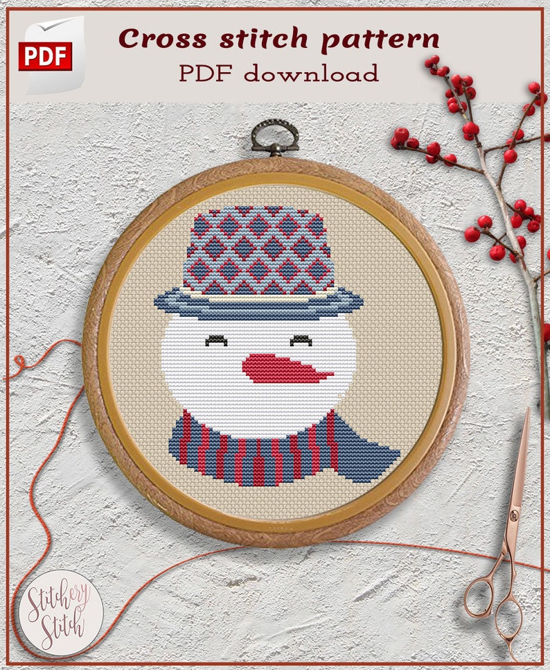 Easy Christmas Snowman cross stitch pattern image 1