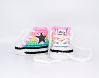 Colorful Neon Rainbow Crochet Baby Booties