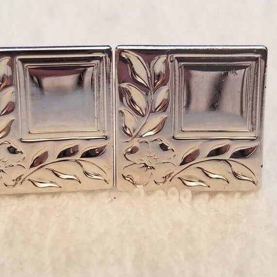 Vintage Silver Tone Square Leaf Cufflinks – Class… - image 6