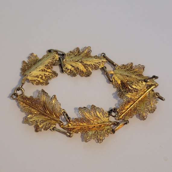 Vintage Gold Washed Vermeil Filigree Leaf Bracelet - image 1