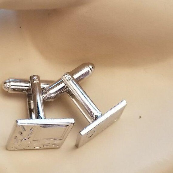 Vintage Silver Tone Square Leaf Cufflinks – Class… - image 4