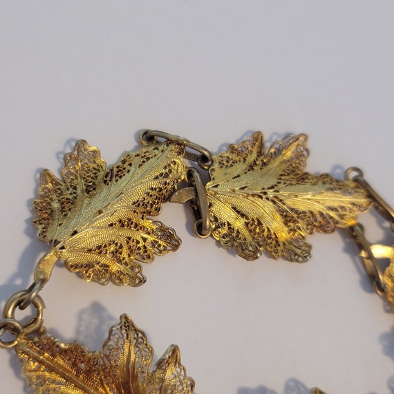 Vintage Gold Washed Vermeil Filigree Leaf Bracelet - image 3