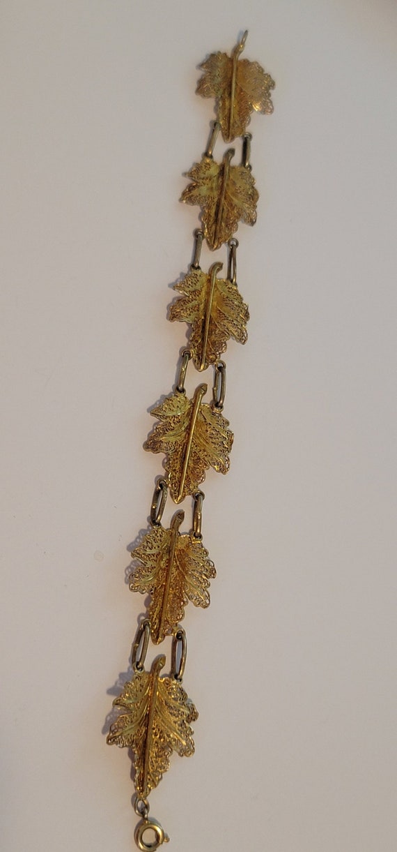 Vintage Gold Washed Vermeil Filigree Leaf Bracelet - image 5