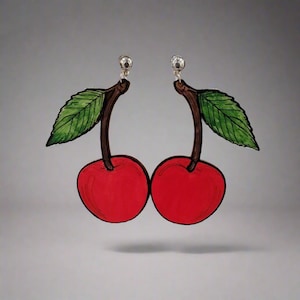Cherry Earrings, Large, Red