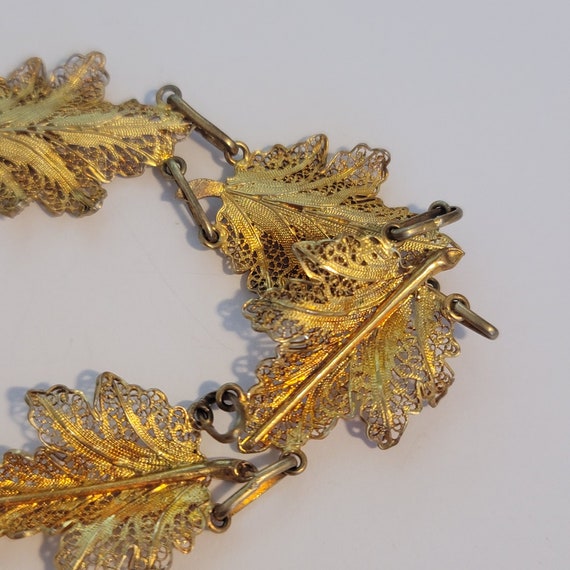 Vintage Gold Washed Vermeil Filigree Leaf Bracelet - image 2