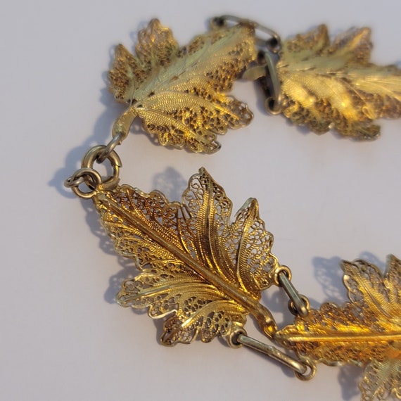 Vintage Gold Washed Vermeil Filigree Leaf Bracelet - image 4