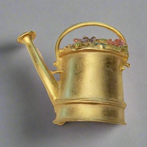 Gold Tone Water Can With Flowers Brooch