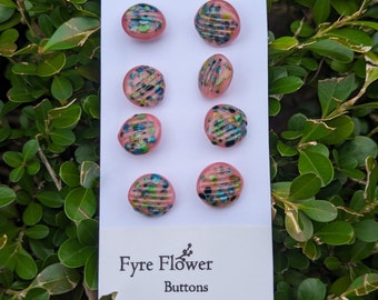 Lampworked Glass Buttons - Pink with green speckles!