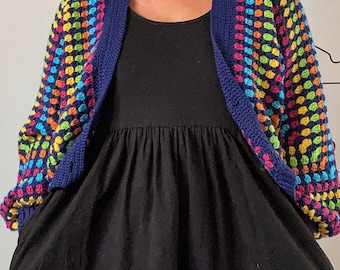 Crochet Granny Stitch Hexagon Colorful Cardigan