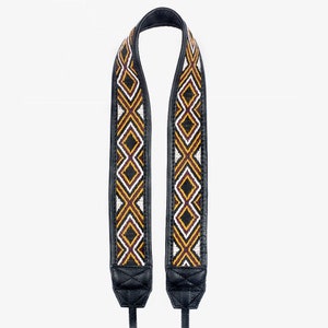 Adjustable Leather and Ethnic Fabric Camera Strap with Universal Attachment - DSLR, Canon, Nikon, Sony, Fujifilm, and More - BRONKEY