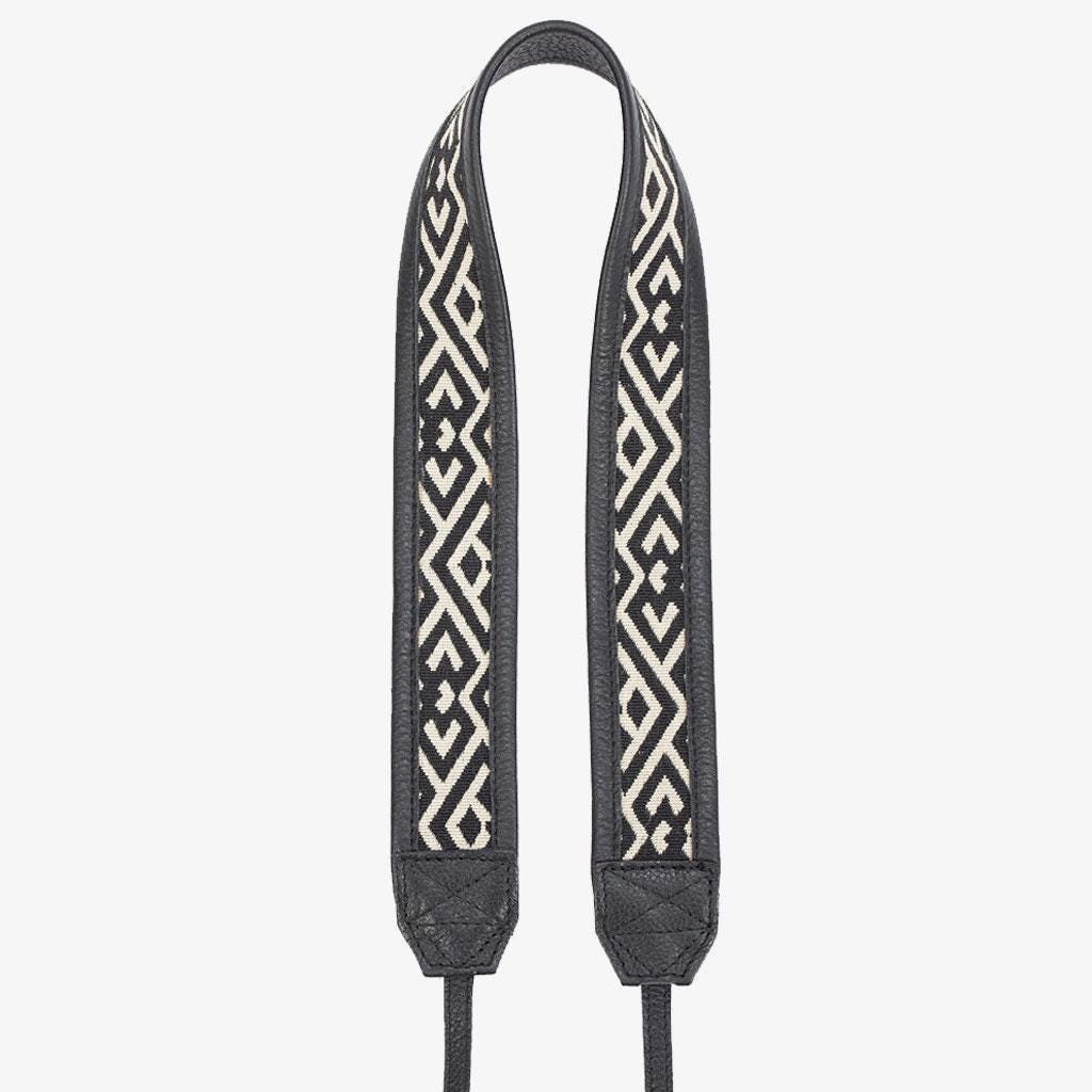 Adjustable Leather and Ethnic Fabric Camera Strap with Universal Attachment - DSLR, Canon, Nikon, Sony, Fujifilm, and More - BRONKEY