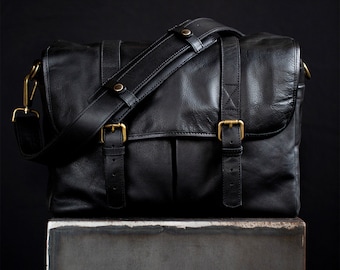 Handmade Leather Camera Bag – Crossbody Messenger for DSLR, Mirrorless & Film Cameras – Fits Canon, Leica, Nikon, Fuji + Laptops